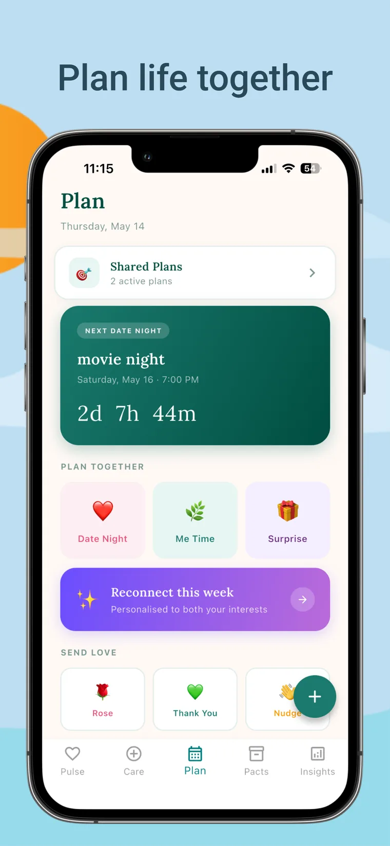 Plan life together — shared date nights, surprises and routines on the Plan screen